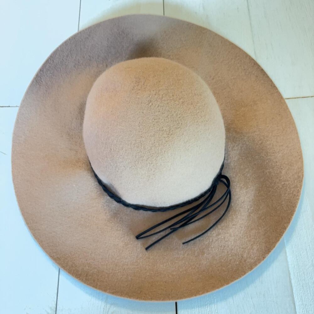 American Eagle Outfitters Hat Womens 7 1/4 Beige Wide Brim Felt Strap 1598844660